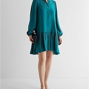 Express oversized ruffle hem shirt dress